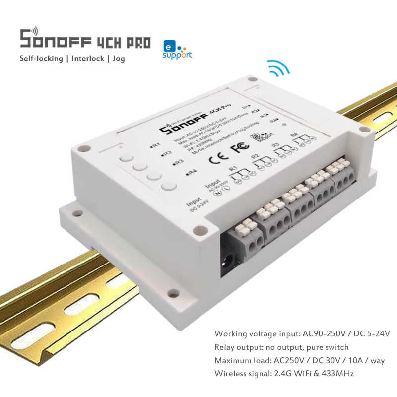 ❤ Byssherer Sonoff 4Ch R3 สวิตช์อัจฉริยะ ITEAD 4 ช่องติดตั้งราง Wi