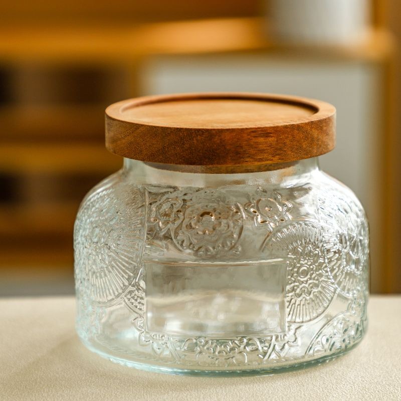 Retro นูน Begonia ดอกไม้แก้วปิดผนึก Jar Home KITCHEN Storage Jar NUT Coffee Bean Storage Jar ชา Jar