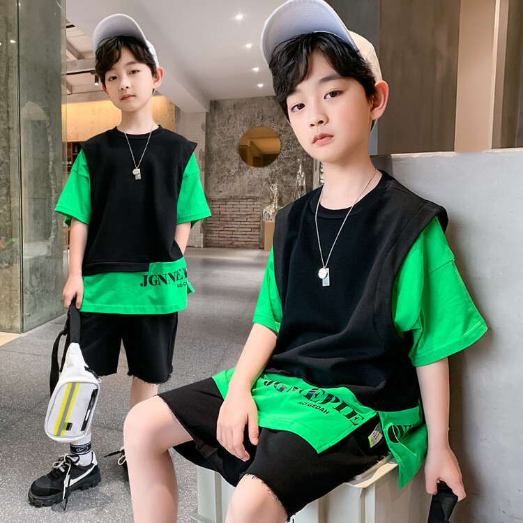 ones เสื้อผ้าเด็ก ชุดเด็กชาย หน้าร้อนรูปแบบใหม่ สไตล์เกาหลี เสื้อผ้าอินเทรนด์แขนสั้นหล่อสำหรับเด็