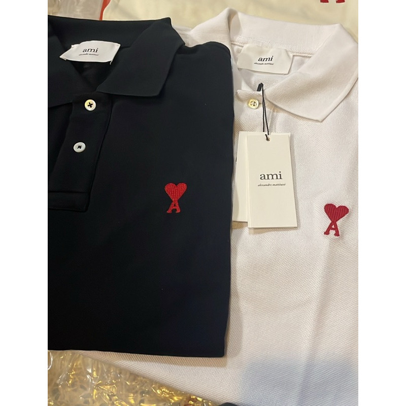 ♞AMI Polo Shirt size M L ขาว ของแท้ พร้อมส่ง QWV