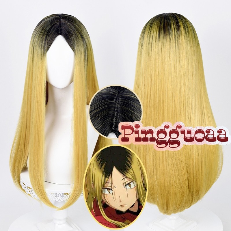 Anime Haikyuu!! Female Kenma Kozume Cosplay Wig 70cm Long Straight Simulated Scalp Dyed Hair Heat R