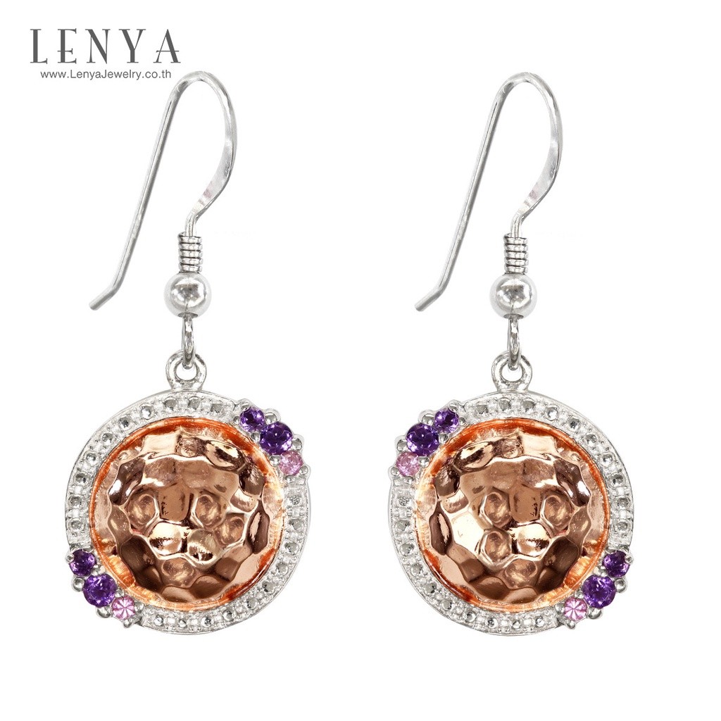 Lenya Jewelryต่างหูดีไซน์เก๋ด้วยเท็กซ์เจอร์ที่ไม่เหมือนใคร ประดับพลอยอะเมทิสท์(Amethyst) และแซฟไฟร์