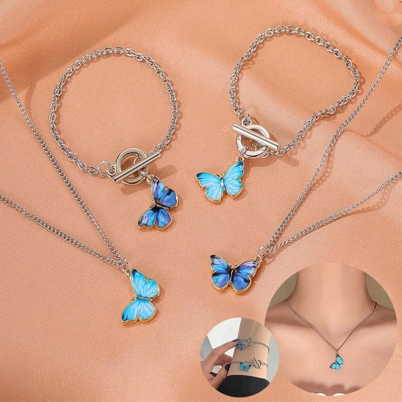 ,,(Q-88) สร้อยแฟชั่น Blue Butterfly มีทั้ง สร้อยคอ กำไล ผีเสื้อ อะไหล่เงิน