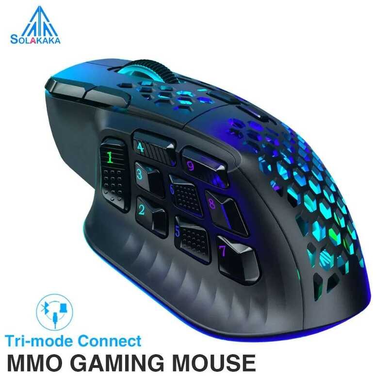 SOLAKAKA คุณ เมาส์เกมมิ่ง MMO รุ่น SM809 Pro PAW3311 16 ปุ่มด้านข้าง 24000 DPI RGB รังผึ้ง โปรแกรมได