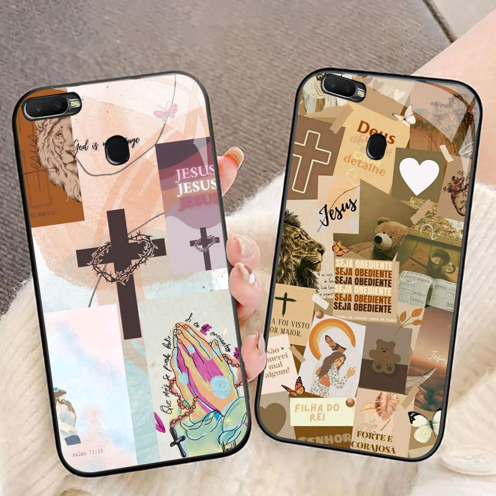 MK-74 Jesus Liquid HD Glass Casing สําหรับ OPPO A7 A12 A12S A11K A5S F9 F7 F5 Realme 2 Pro