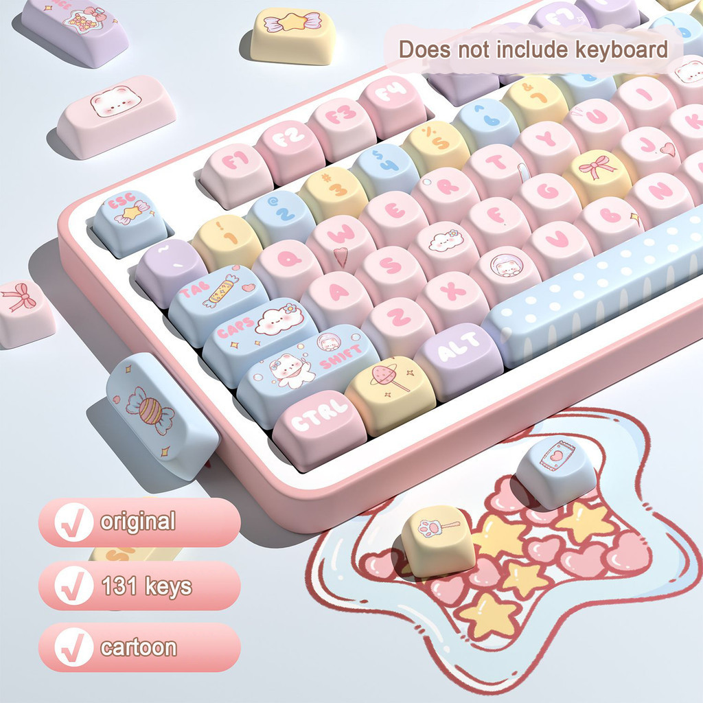 131 คีย์น่ารักการ์ตูน Keycaps Candy Bear Theme PBT สวมใส่ Keyhats ชุดสําหรับคีย์บอร์ดเด็กแฟนของขวัญ