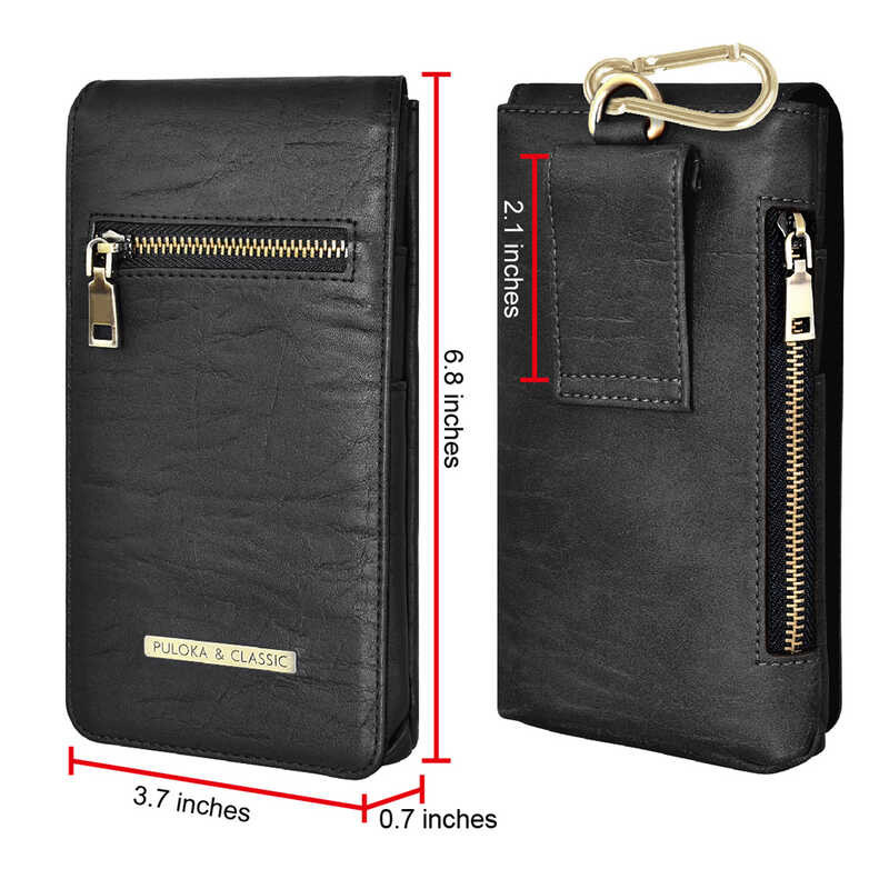 ❤ PULOKA Phone Pouch Belt Telefon Leather Waist Bag For Men Large Capacity Zipper Wallet With