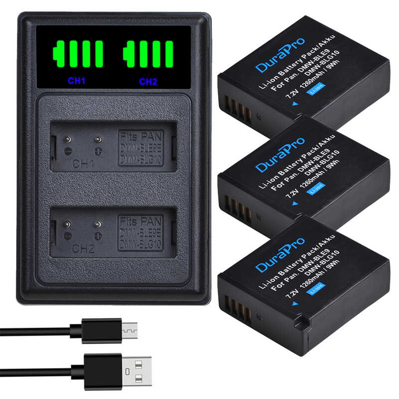 Durapro d 3 ชิ้น DMW-BLG10 DMW-BLG10E แบตเตอรี่ 1260mAh + LED ชาร์จคู่สำห