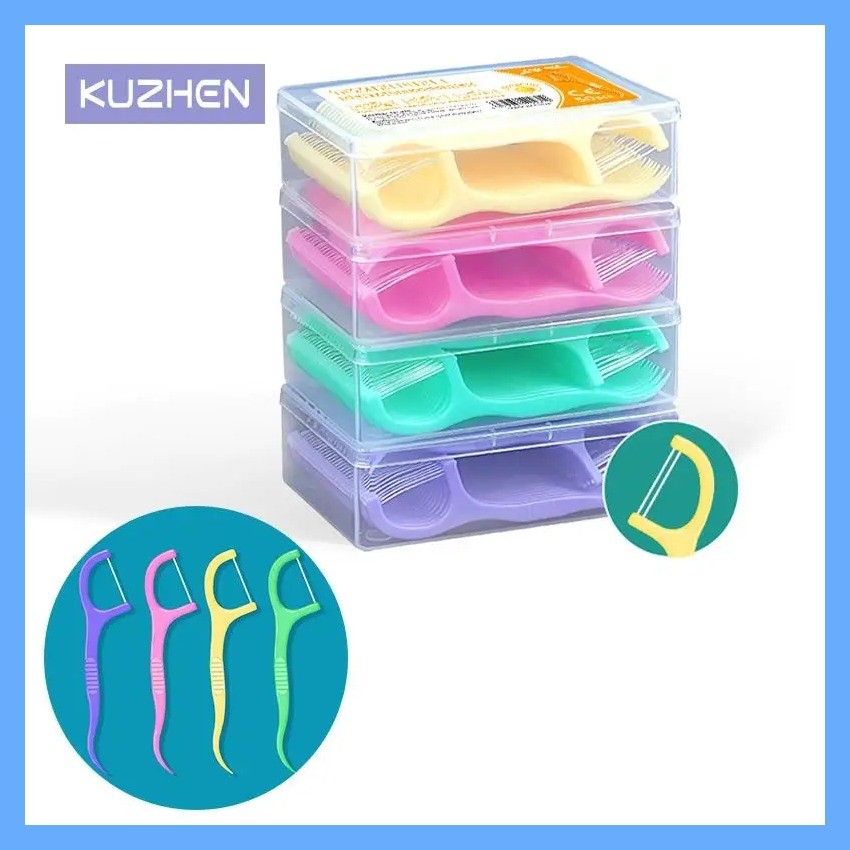 tk ขายร้อน  Dental 50Pcs Children's Dental Floss Fruit Flavor Toothpicks Children Safety Interdenta