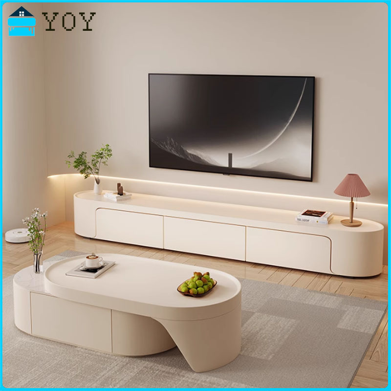 โต๊ะ DFVA Combination TV ตู้เก็บกาแฟ Integrated 2024 ใหม่ Beige Style Simple Living Room Home (YOY) 