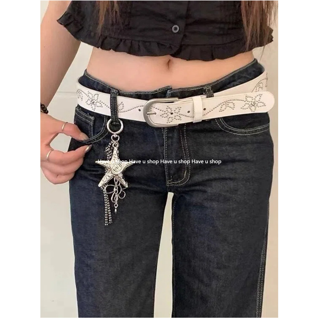 Have u shop y2k Hot Girl Style Rivet Flower Belt Female Niche Design All-Match Jeans Skirt Belt Acce