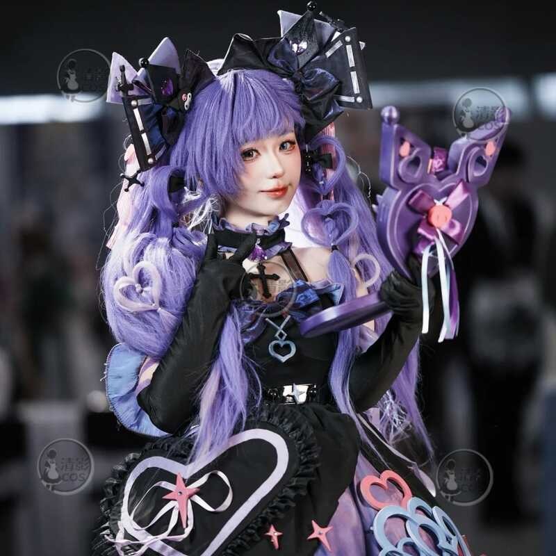 Angela Kuromi Heart Cosplay Outfit สีม่วง พร้อมอุปกรณ์เสริมวิกผมและรองเท้า