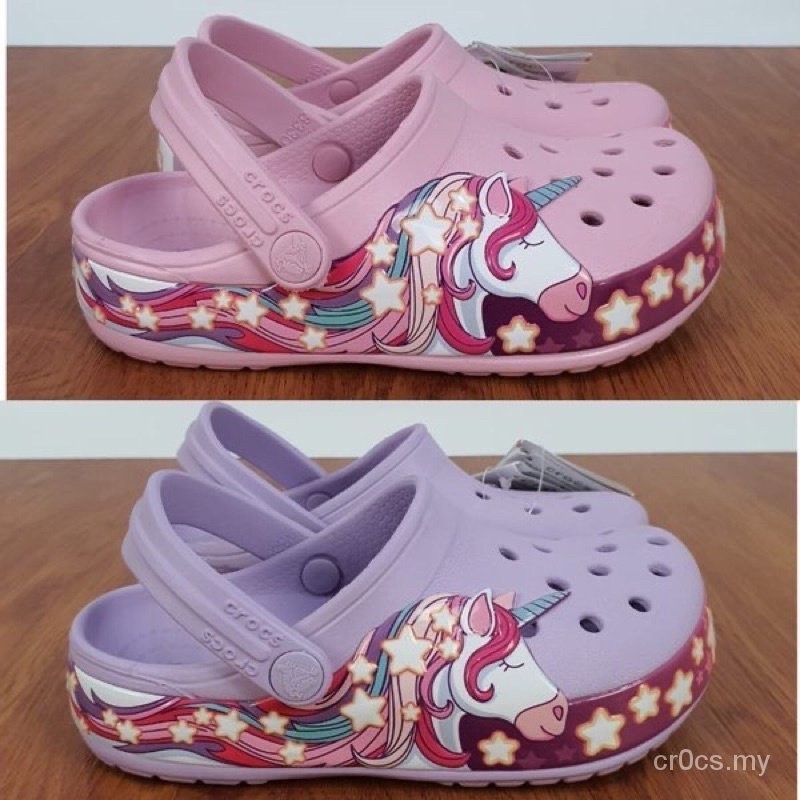 ลดล้างสต๊อก crocs Unicorn Fun Lab non LED Clogs Sandals Girls Rubber anti-Flod Girls