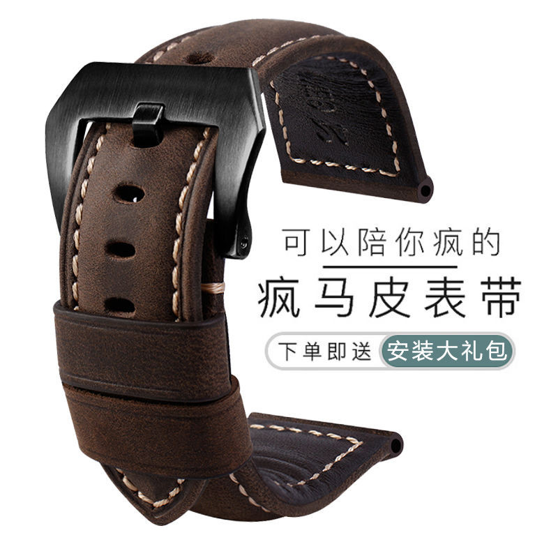 เหมาะสําหรับ Panerai Panerai Strap หนังแท้ชาย PAM111 441 Crazy Horse สายนาฬิกาหนัง|22|24|26มม