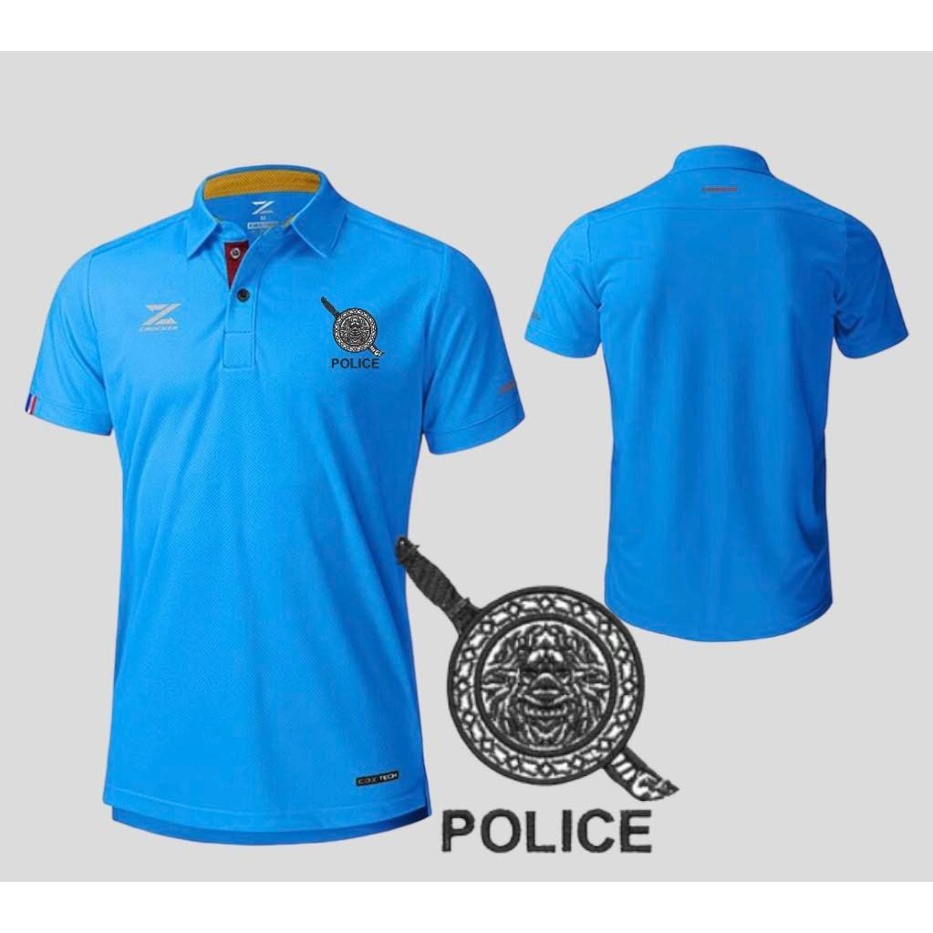 เสื้อคอปก ปักตำรวจ ใสได้ทั้งชายและหญิง รุ่น CDL-6 สีฟ้า(ปักโลโก้ตำรวจ 1 จุด)เสื้อโปโล