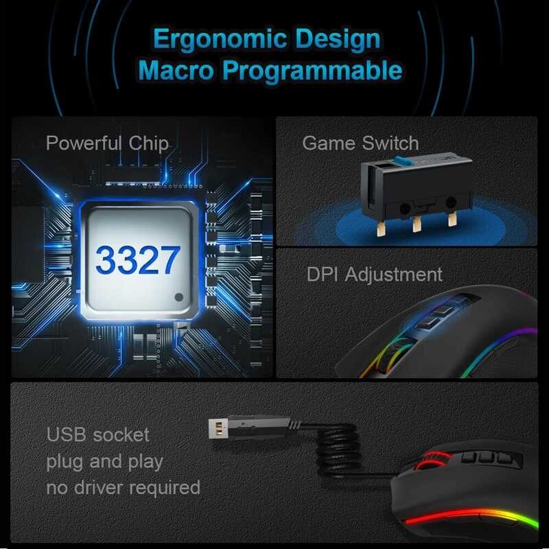 REDRAGON COBRA M711 เมาส์เล่นเกมแบบมีสาย USB RGB 12400 DPI 9