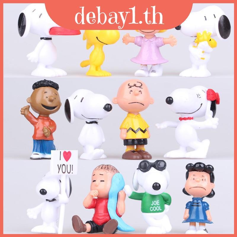 ถั่วลิสง 12 ชิ้นที่ไม่ซ้ํากัน Charlie Brown Snoopy Lucy Franklin ตุ๊กตาของเล่น Topper เค้ก