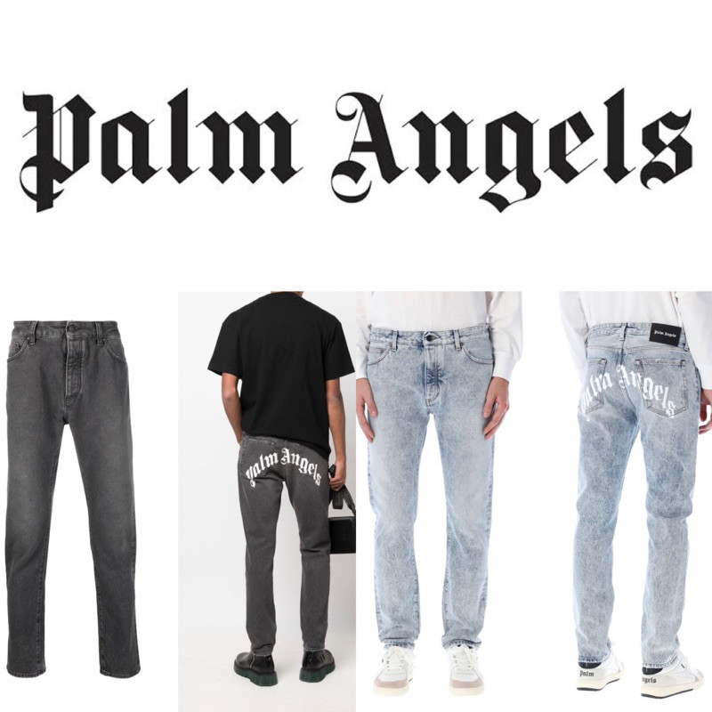 ♞palm Angels Denim Collection Palm Angels Logo Denim Jacket Palm Angels CurveLogo Jeans iop