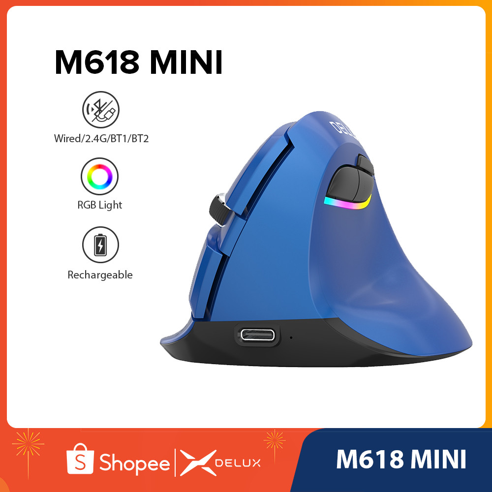 เมาส์ไร้สาย Delux M618 Mini 2.4 GHz แบบชาร์จไฟได้พร้อมบลูทูธ