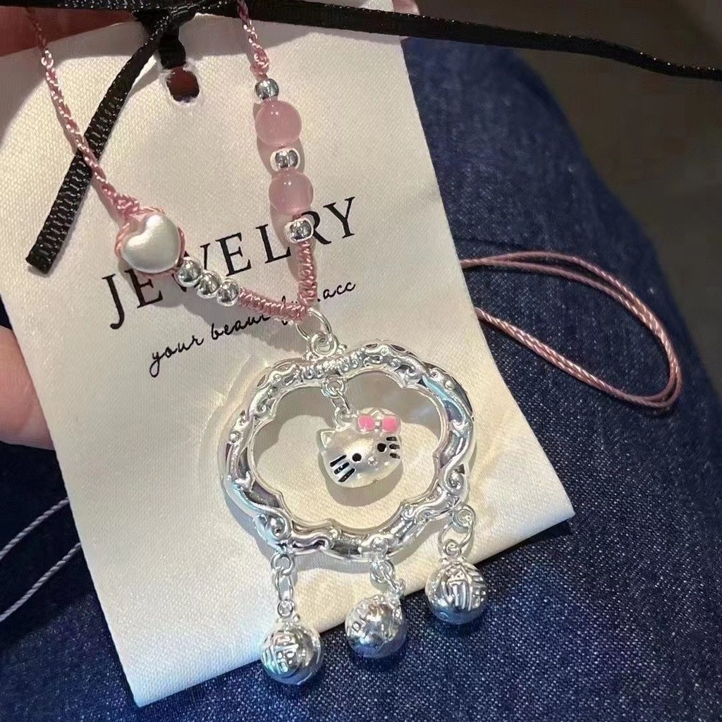 เงินแท้ 999kt จี้แมวมงคล Cloud Lock เงินสเตอร์ลิง hellokitty Hello Kitty Silver Lock Bag Love สร้อย