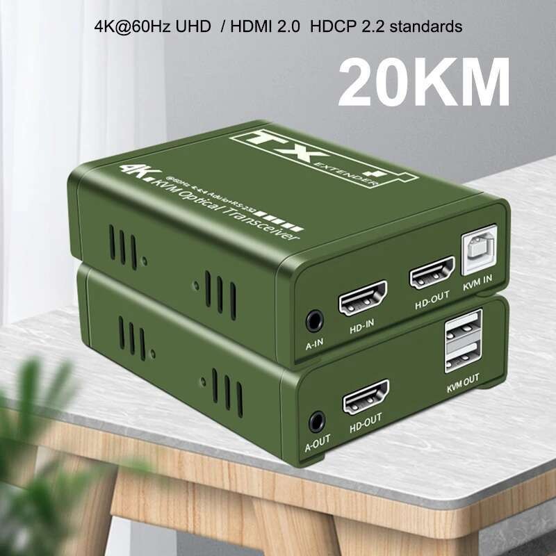 4K60Hz HDMI KVM Fiber Extender 20KM Over Single LC Optical Cable Video Transmitter Receiver Support 