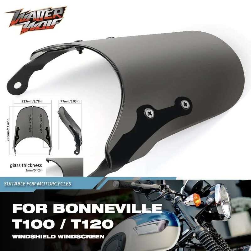 Bonneville กระจกหน้ารถมอเตอร์ไซค์สำหรับ T100 T120 Thruxton Scrambler 900 อุปกรณ์เสริมแผ่นกันลม Pare-