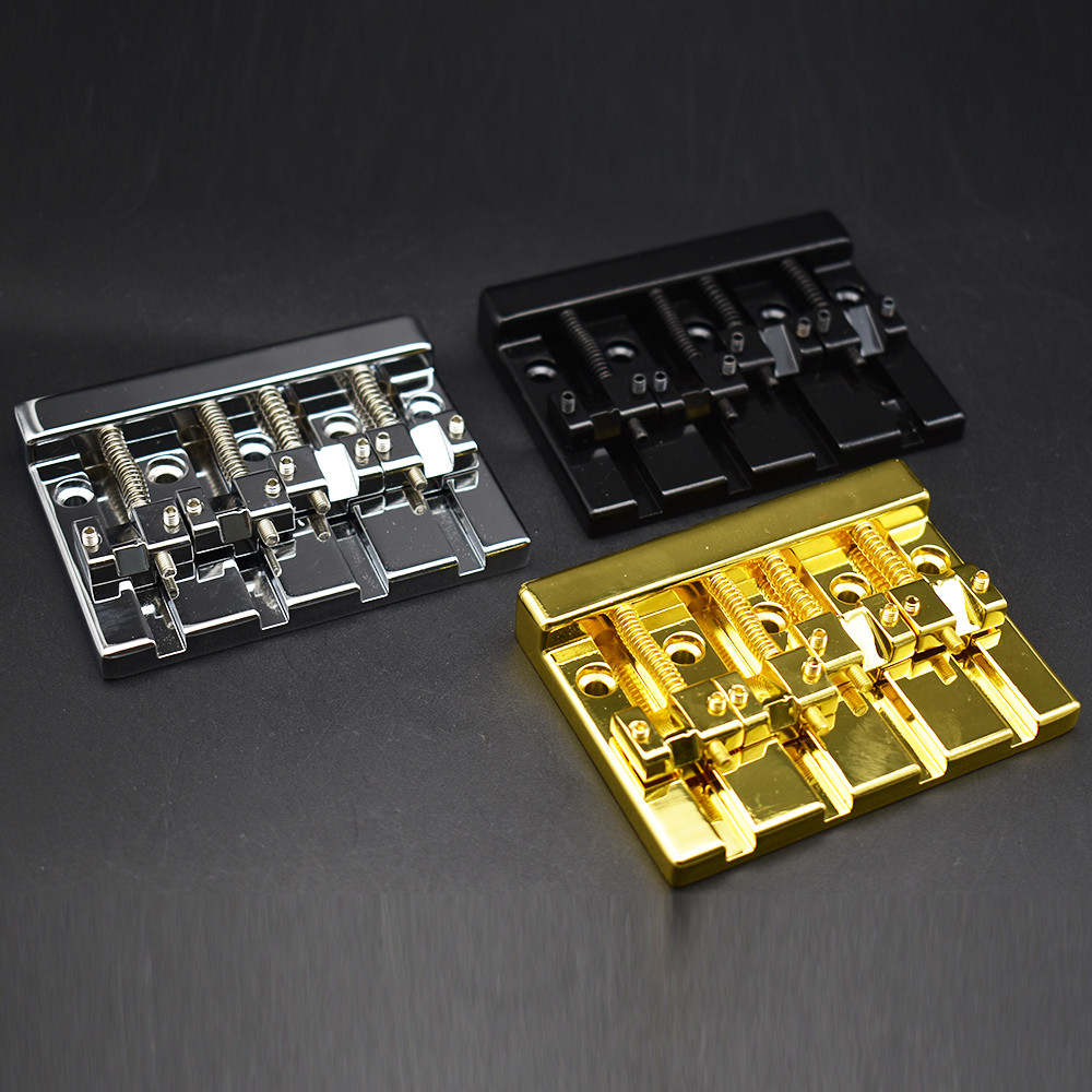 Vintage 4 String Bass Bridge 82.3x63.5 มม.ด้านล่างผ่าน String Spacing 19 มม.เบสคงที่สะพานสีดํา/ทอง/โครเมี่ยม