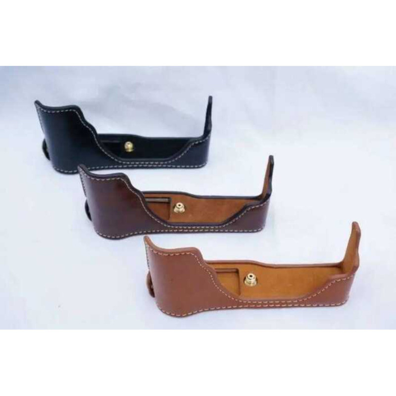 กระเป๋ากล้องด้านล่างสําหรับ Fujifilm Fuji X-70 X70 หนัง PU ครึ่งชุดพร้อมสายคล้อง postma