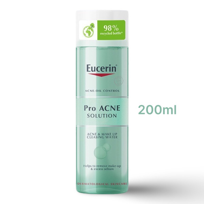 Eucerin Pro ACNE SOLUTION ACNE & MAKE UP CLEANSING WATER 200 ML (ยูเซอริน ไมเซล่า เช็ดล้างเครื่องสำ