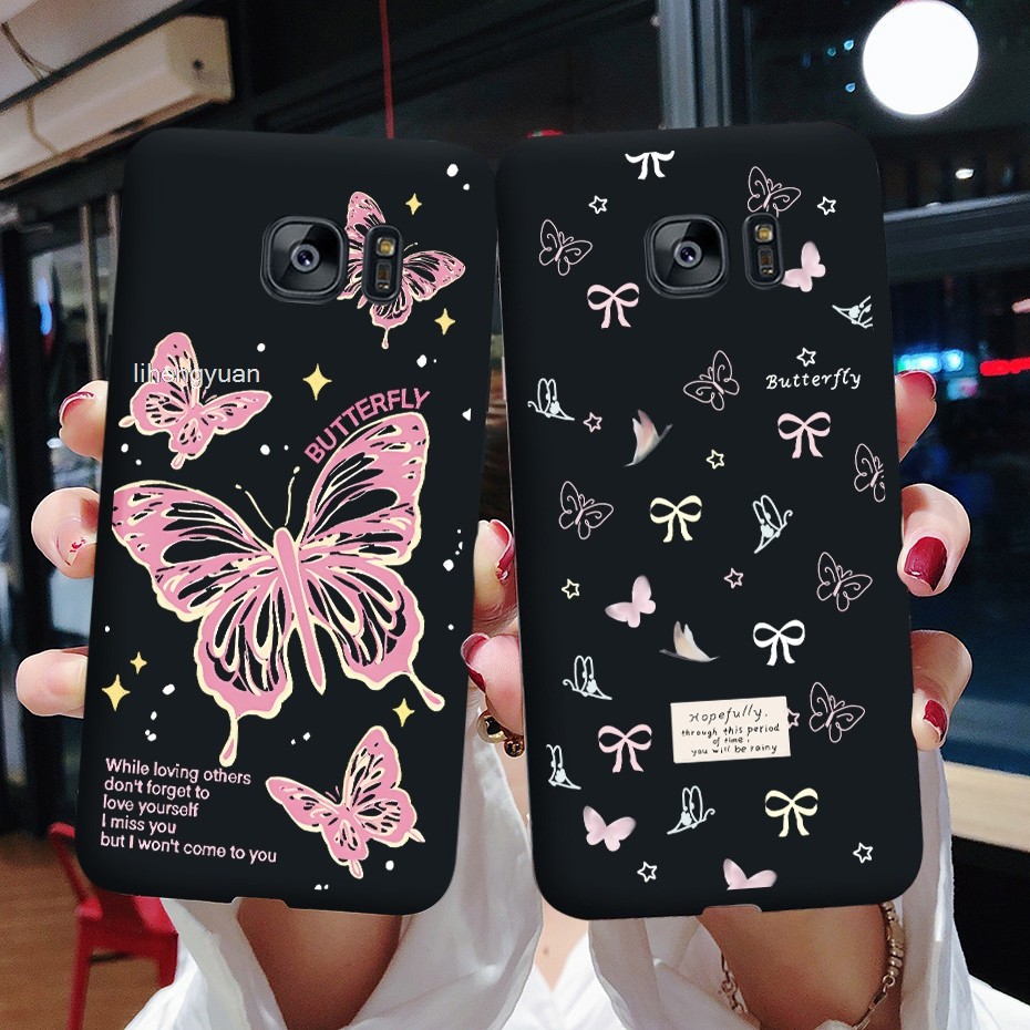 สําหรับ Samsung S9 S8 plus S7 S6 Edge ฝาครอบขอบคริสตัลผีเสื้อเต็มรูปแบบ Square Len เคสป้องกัน