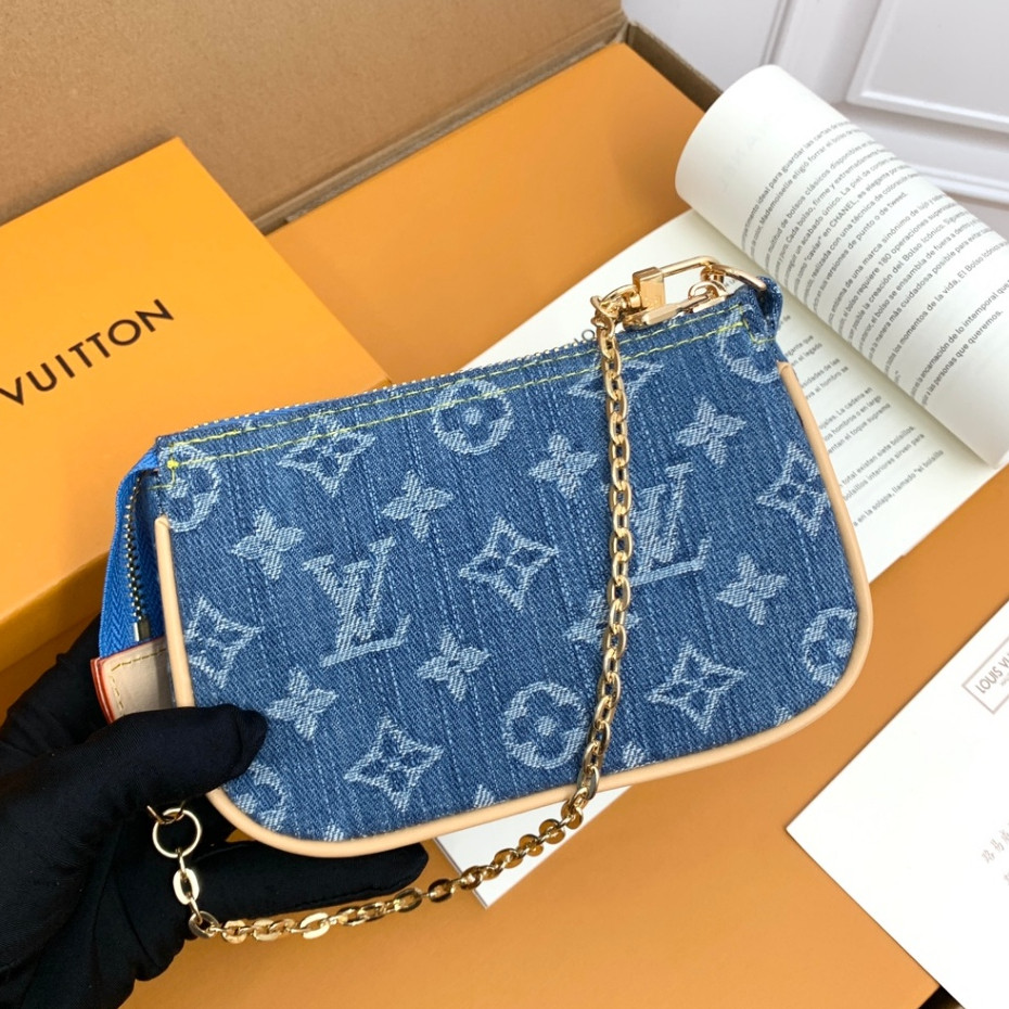 ของแท้ 100% LV ใหม่ กระเป๋าถือ ผ้ายีน สายโซ่ Louis Vuitton (พร้อมกล่อง)