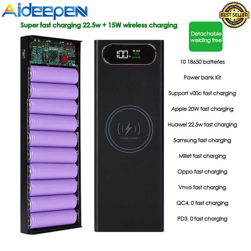 ❤ เคสพาวเวอร์แบงค์ USB 10*18650สองช่อง,กล่องชาร์จเร็วสำหรับโทรศัพท์มือถือมีหน้าจอดิจิทัล DIY กล