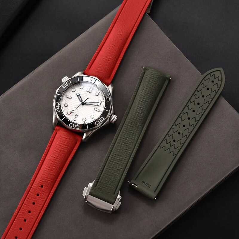 20 มม.21 มม.22 มม.ง FKM สายนาฬิกา Perfect Fit สําหรับ Santos AP Panerai Sekio FLAT End Universal นา