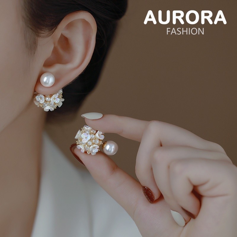 Aurora Korea 24K Gold Temperament Pearl Shell Ball ต่างหูเครื่องประดับ HE6351