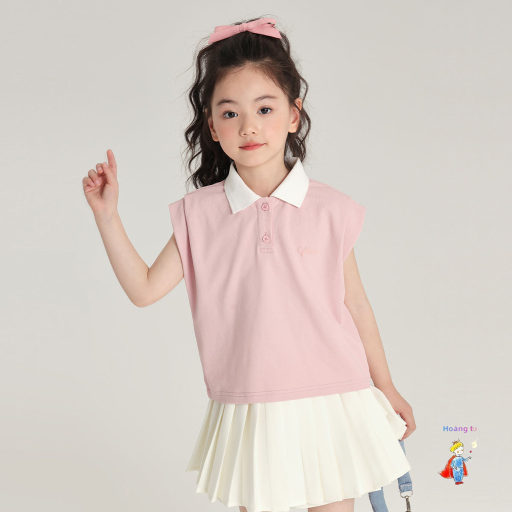 [ขายร้อน] เด็กฤดูร้อนเสื้อกั๊กบางสไตล์สาวเสื้อยืดแขนกุดด้านบน