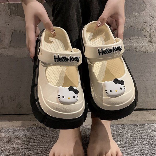 Hello Kitty Baotou Mary Jane Sandals Women's Outer Wear 2024 Summer New Croc Shoes Thick Sole Feeli