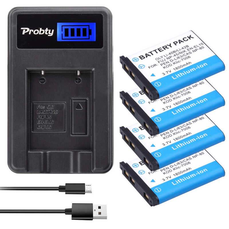 1800mAh 2 Li-40B Li-42B EN-EL10 Battery + LCD Charger for Olympus Li 40B 42B, Nikon EN EL10, Fine