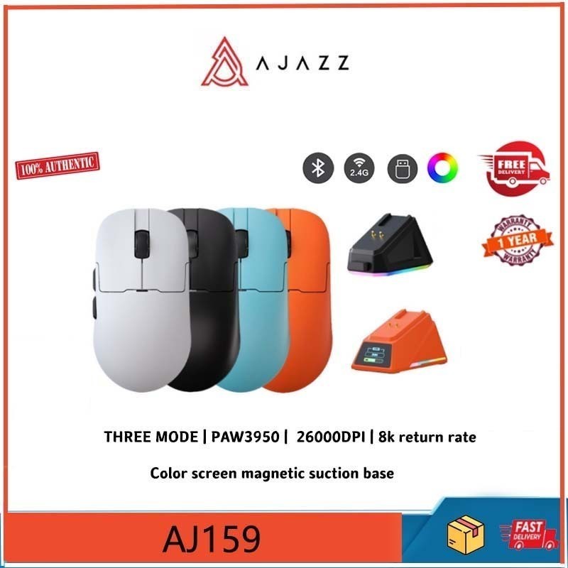 เมาส์ไร้สาย Ajazz AJ159 Apex พร้อมเซ็นเซอร์ PAW3950 สามโหมด อัตราคืน 8K RGB แท่นชาร์จแม่เหล็ก เหมาะ