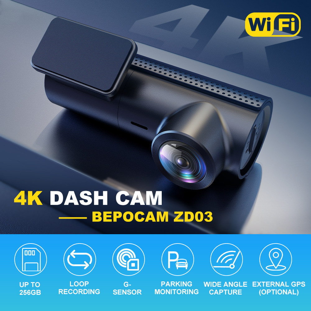 ZD03 DVR BEPOCAM WiFi UHD Dash Cam 4K for Car Surveillance Cameras Video Recorders 2160P Dashcam 24