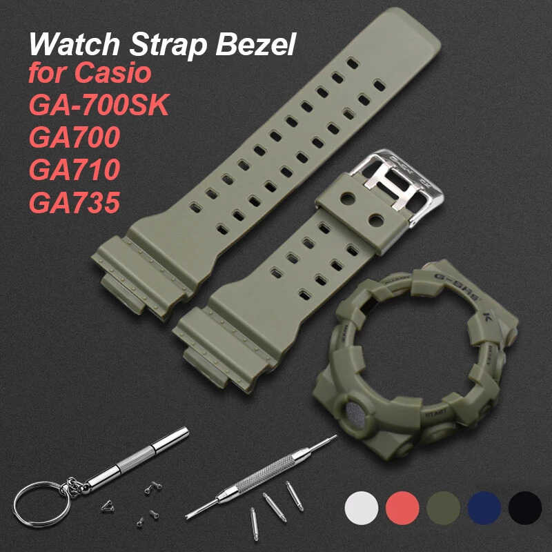❤ กรอบสายนาฬิกาเรซินสำหรับ Ga700 Ga-700Sk Ga710 Ga735กีฬาสายรัดข้อมือยางเคสอุปกรณ์เสริม