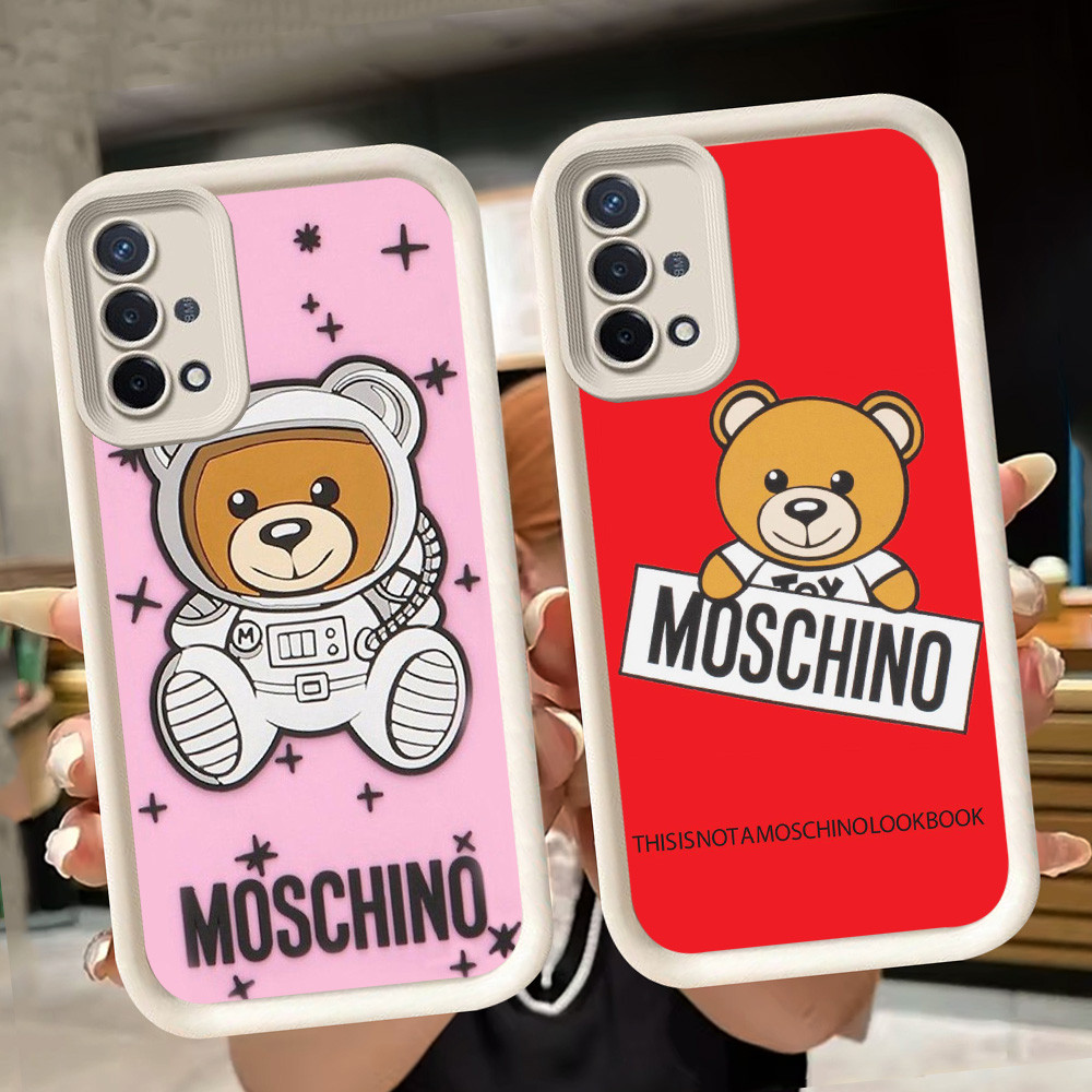 ปลอกอ่อนสําหรับ OPPO F17 A15 A54 A16K A16E A93 Reno 4 Lite 4F A15s A35 Pro สีขาว Q32 Moschino หมีสีน
