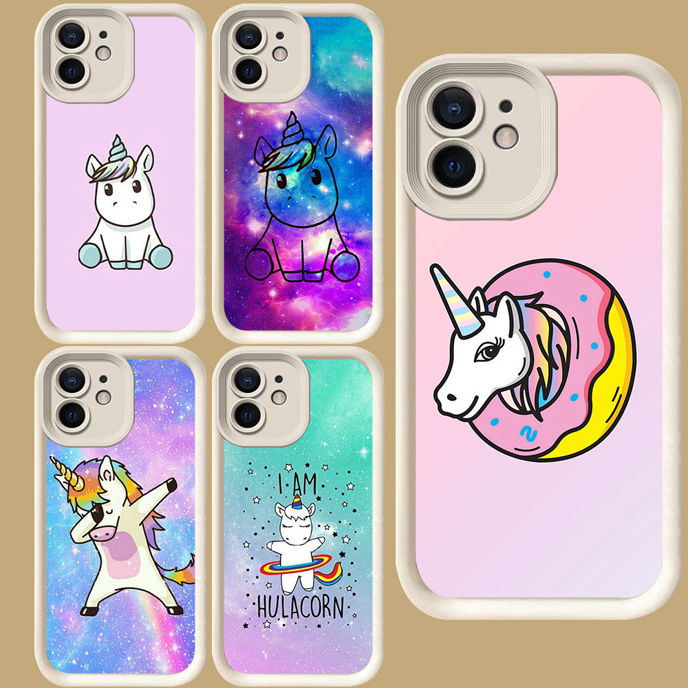 R85 ปลอกยูนิคอร์นน่ารักสําหรับ iPhone 15 11 12 Mini XR X XS Pro Max สีขาว
