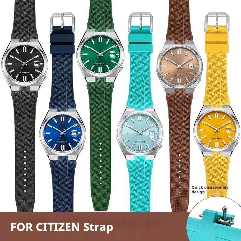 ง Fluoro สําหรับ CITIZEN Nj0150 Nj0151 0158 QUI RELEASE PIN BULE Men Soft FKM กีฬากันน้ําเปลี่ยนนาฬ