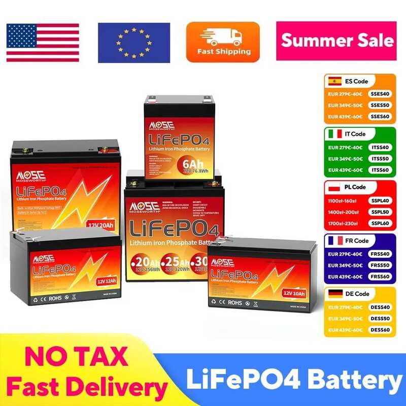 แบตเตอรี่ลิเธียม LiFePO4 12V พร้อม BMS ในตัว 6Ah 10Ah 12Ah 20Ah 25Ah 30Ah ฟอสเฟตเหล็กแบบชาร์จได้