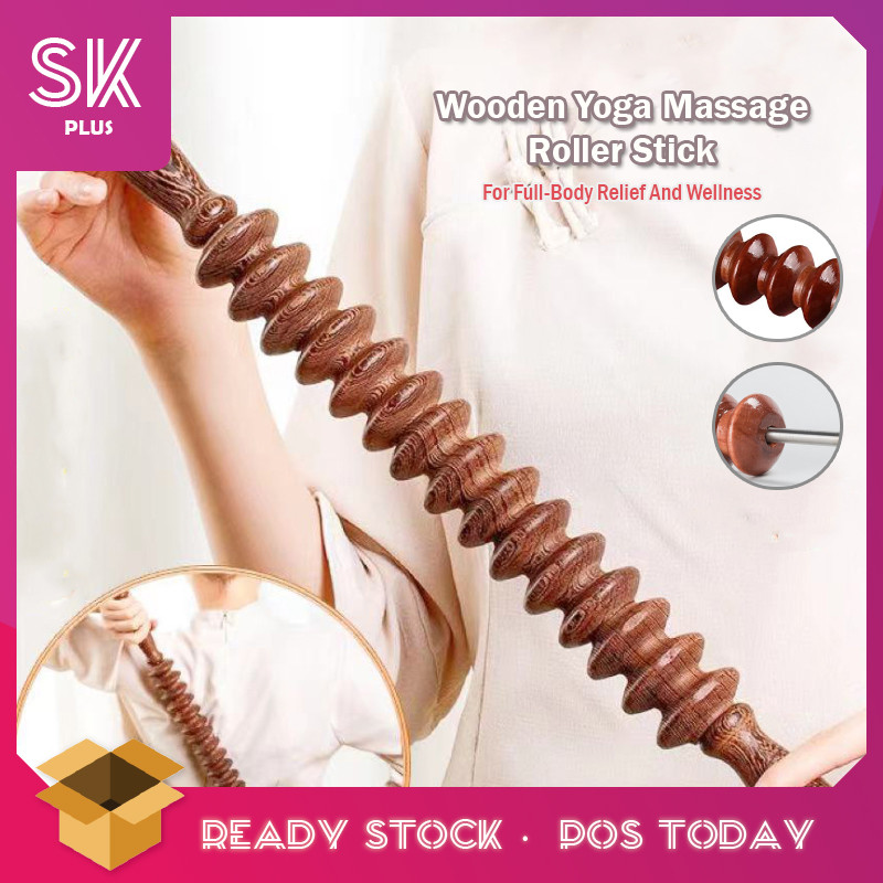 SKplus ลูกกลิ้งนวดโยคะไม้ Slim และอเนกประสงค์สําหรับบรรเทาอาการปวดร่างกายเต็มรูปแบบและสุขภาพ