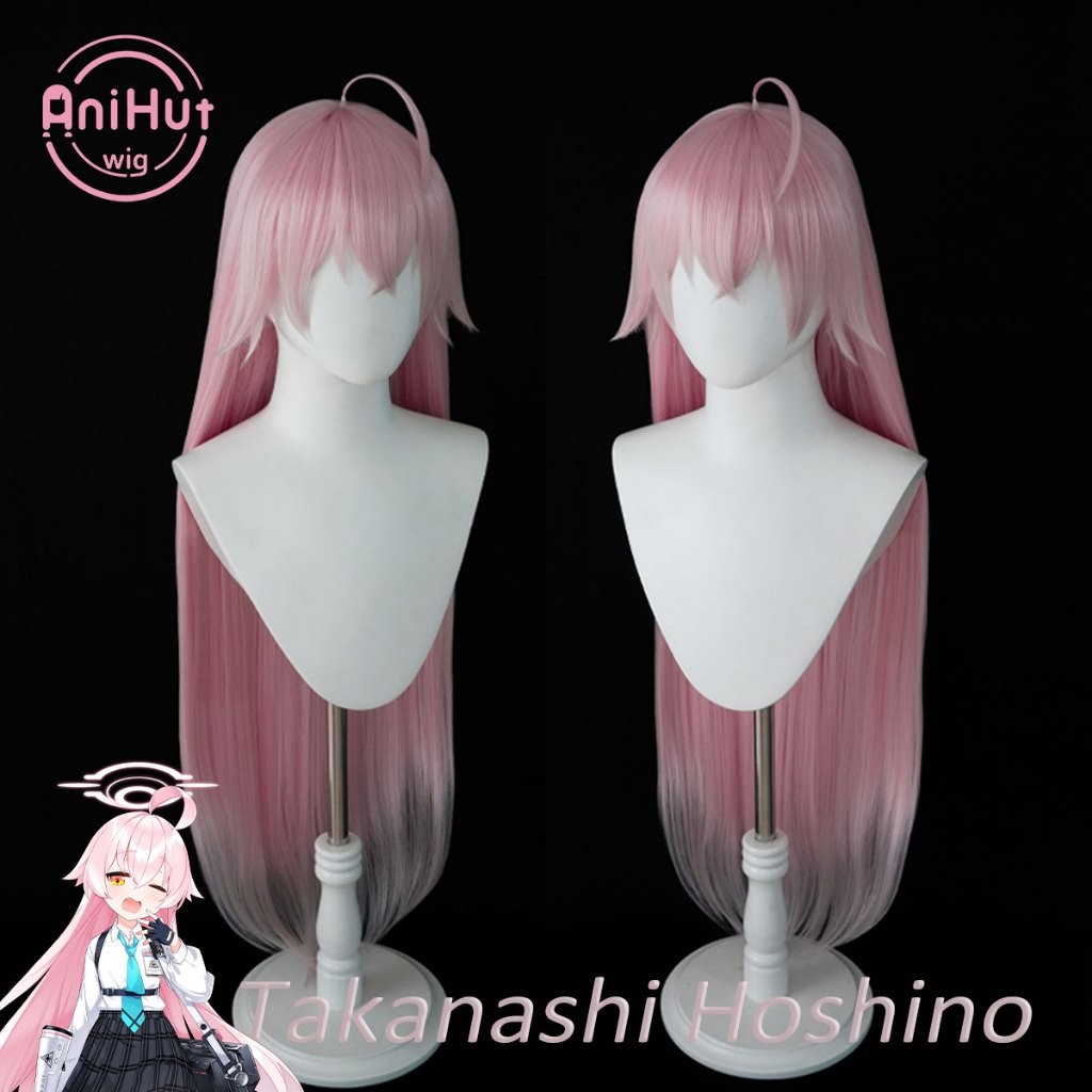 【AniHut】Takanashi Hoshino Cosplay Wig Blue Archive 90cm/35.43inch Pink Straight Heat Resistant Synt