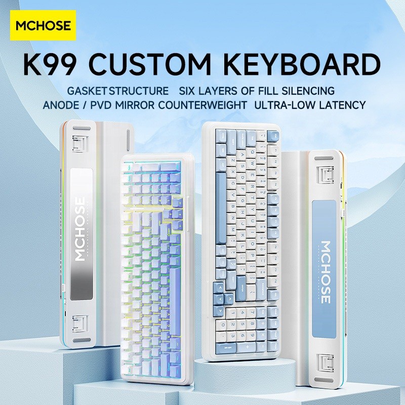 -LW- Mchose K99 ปะเก็นคีย์บอร์ดไร้สาย สามโหมดเชื่อมต่อ