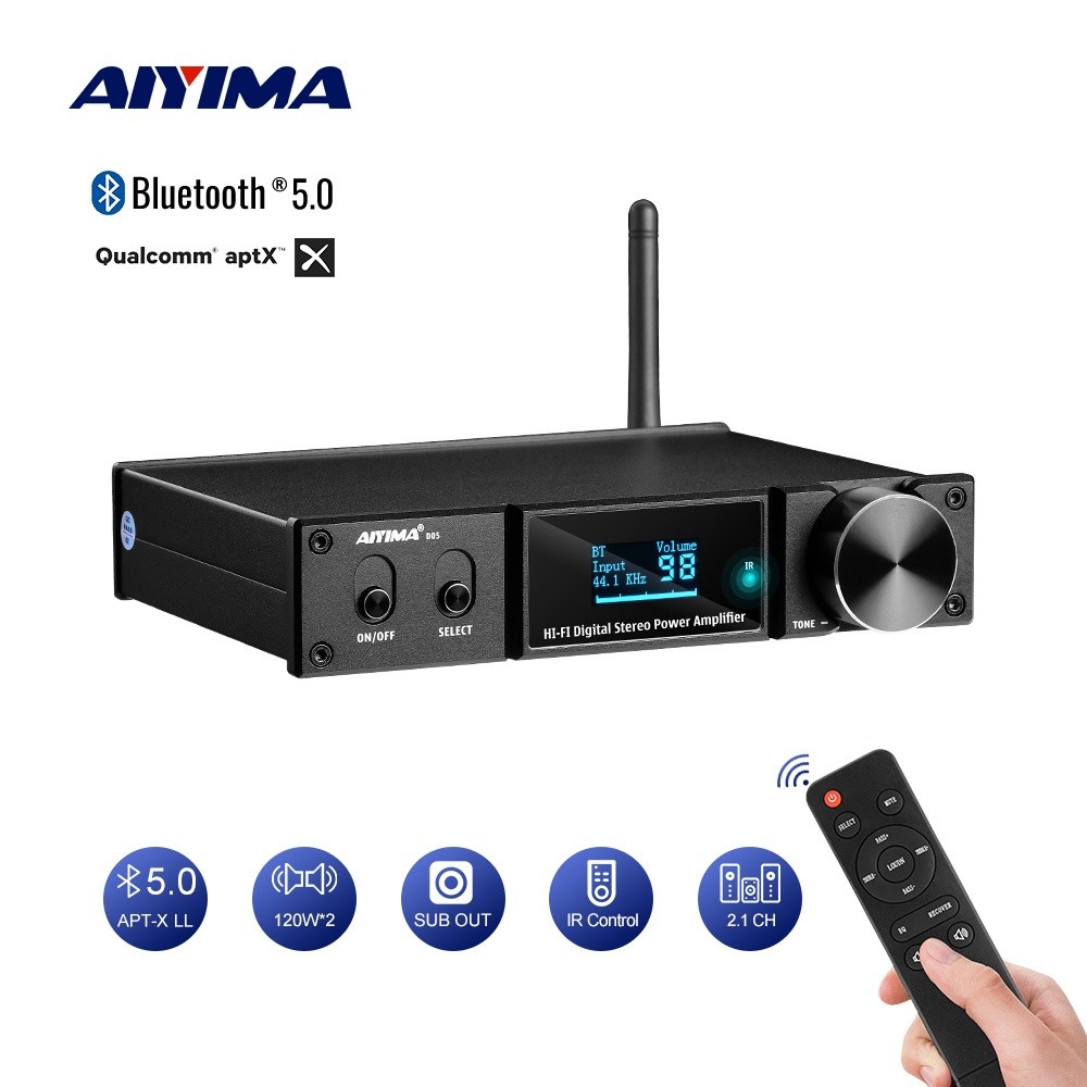 Aiyima D05 เครื่องขยายเสียงบลูทูธ 5.0 เครื่องขยายเสียง 120W2 HIFI 2.1 ช่องเครื่องขยายเสียงดิจิตอลซั