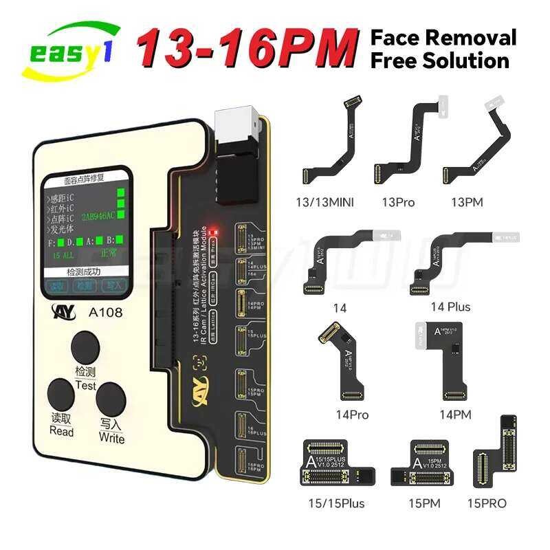 AY โปรแกรมแบตเตอรี่ A108 BOX Matrix True Tone สำหรับ iPhone X-14PROMAX อ่านและเขียน Face ID ซ่อมสายเ