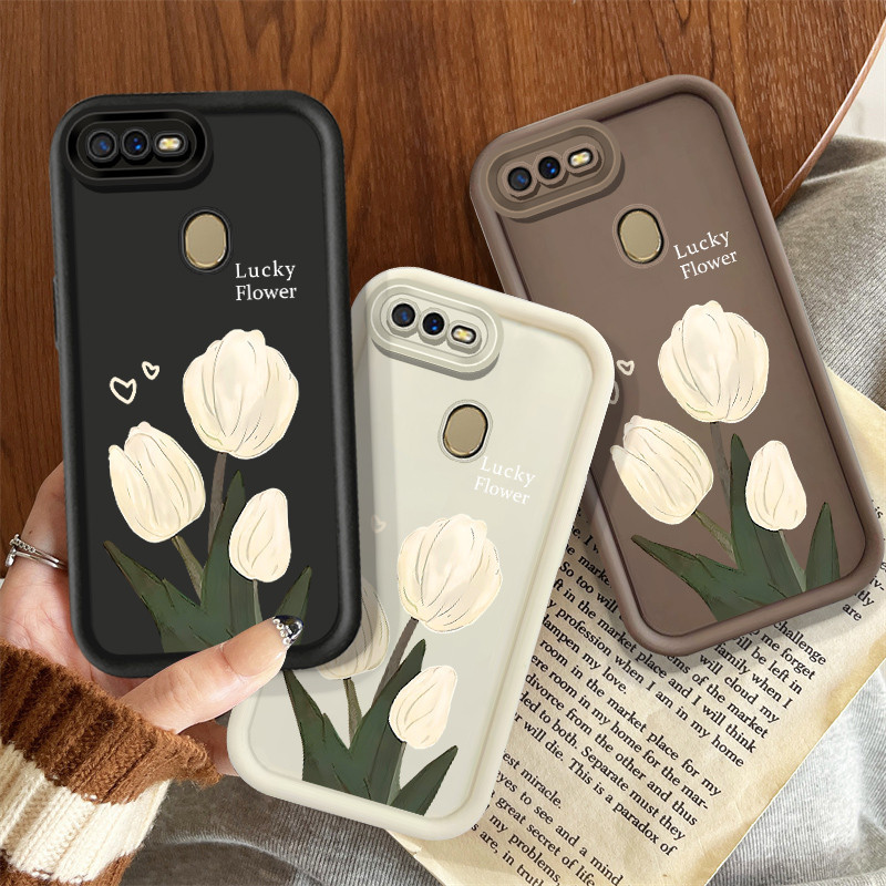 สําหรับoppo A16K A16E A36 A55 A76 A96 A58 A74 A78 A79 A83 A95 A98 A1X F5 เยาวชนF7 F9 F11 F21 ProปลอกInsแฟชั่นสวยสีขาวดอกทิวลิปซิลิโคนอ่อนนุ่มกันกระแทก
